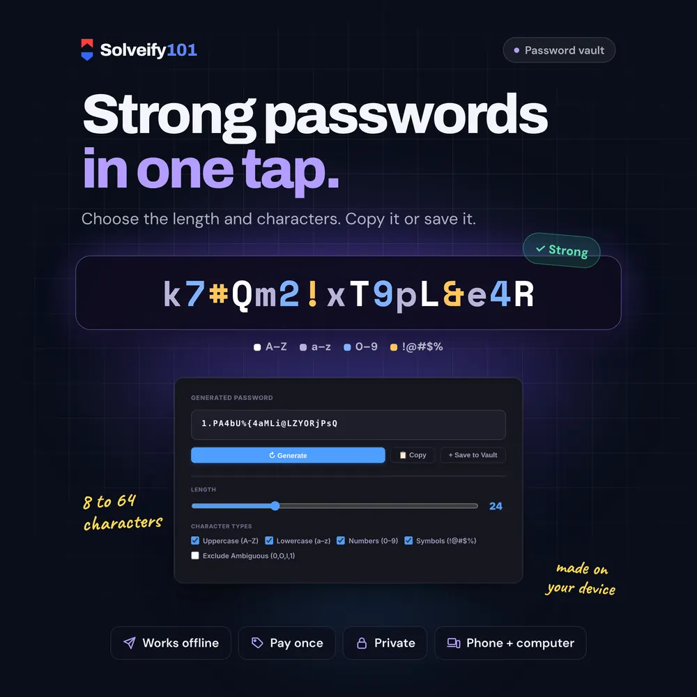 Password Manager 101: Strong passwords in one tap.
