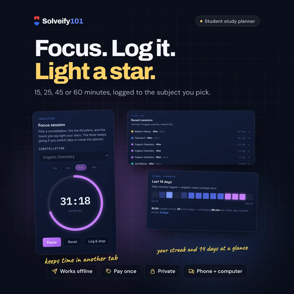 Study Planner 101: A focus timer that logs your minutes.