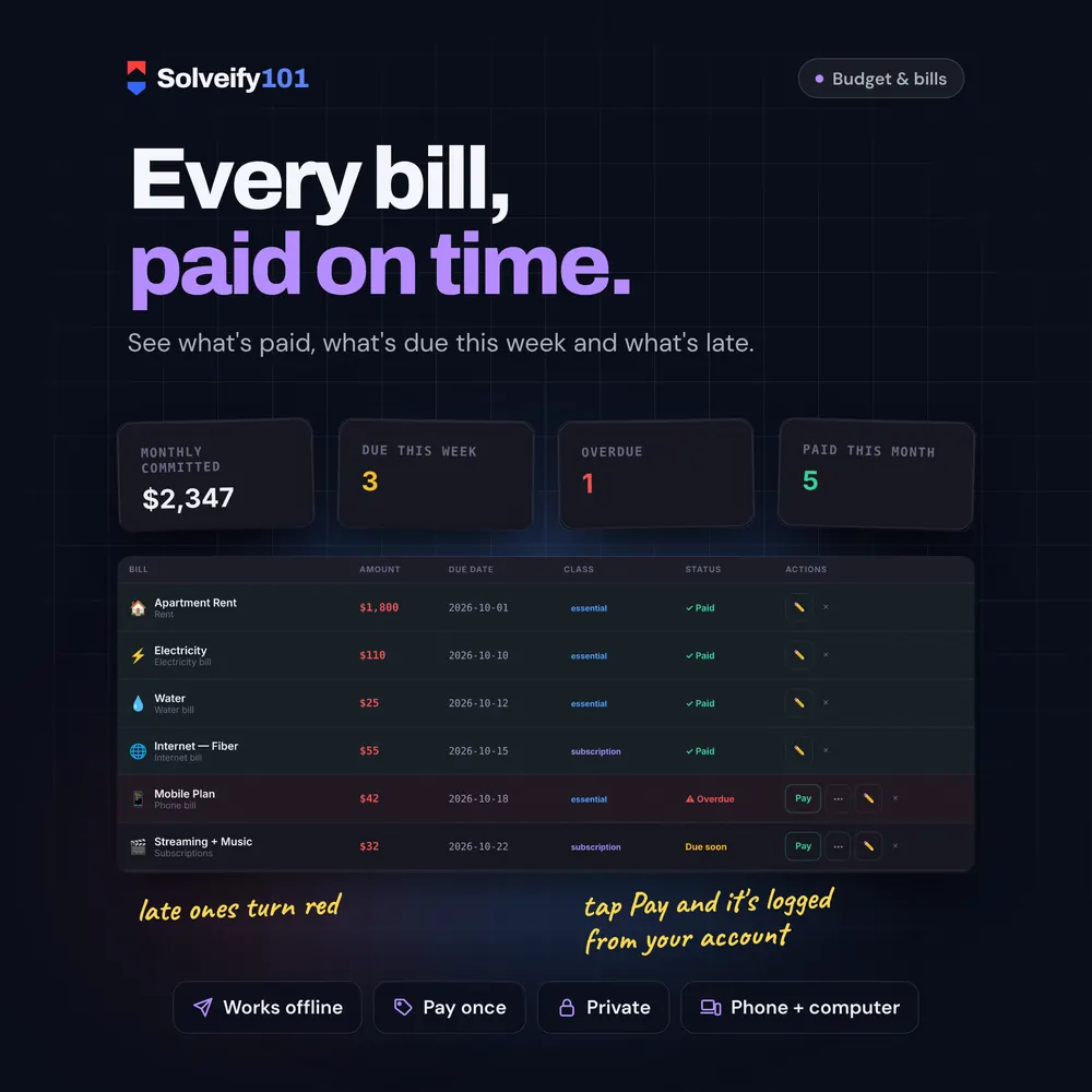 Vaultly 101 Pro: Every bill, paid on time.
